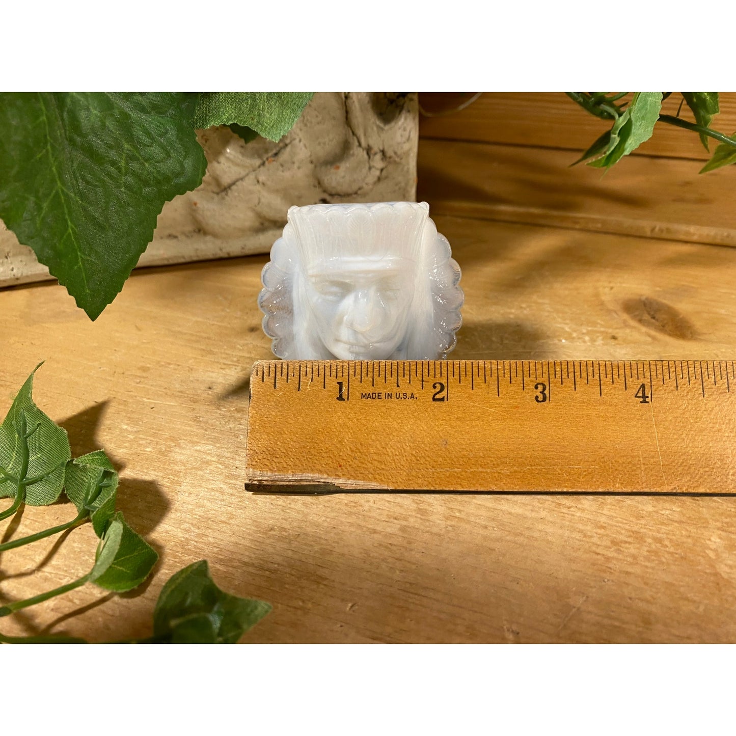 Vintage Art Glass Indian Chief Toothpick Holder | Boyd Glass | Opalescent Oyster White Depression Glass Toothpick Holder | Midcentury Modern