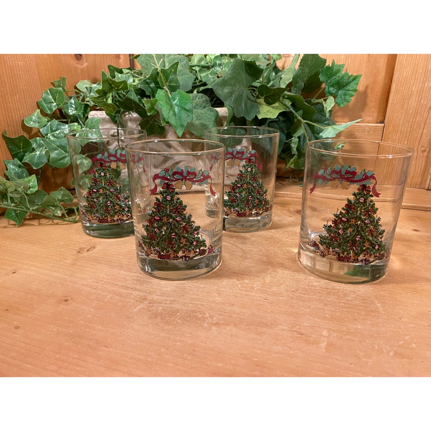 Vintage Victorian Christmas Tree Double Old Fashioned Glasses - Set of 4 | Johnson Bros. | England | Christmas Barware | Cocktail Glasses