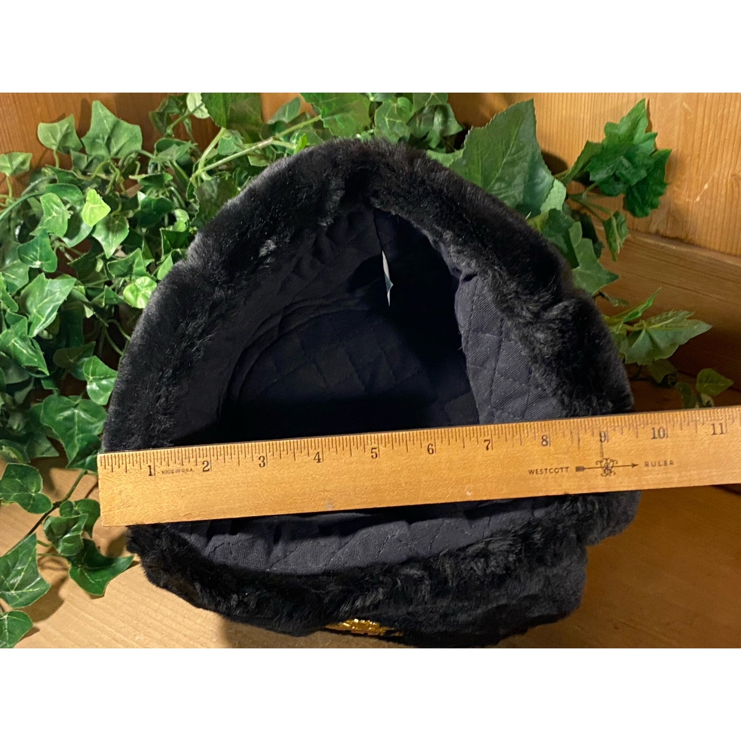 Vintage Russian Black Faux Fur Hat with Insignia Pin | Womens Fashion Faux Fur Lined Winter Hat | Vintage Womens Fashion Hat