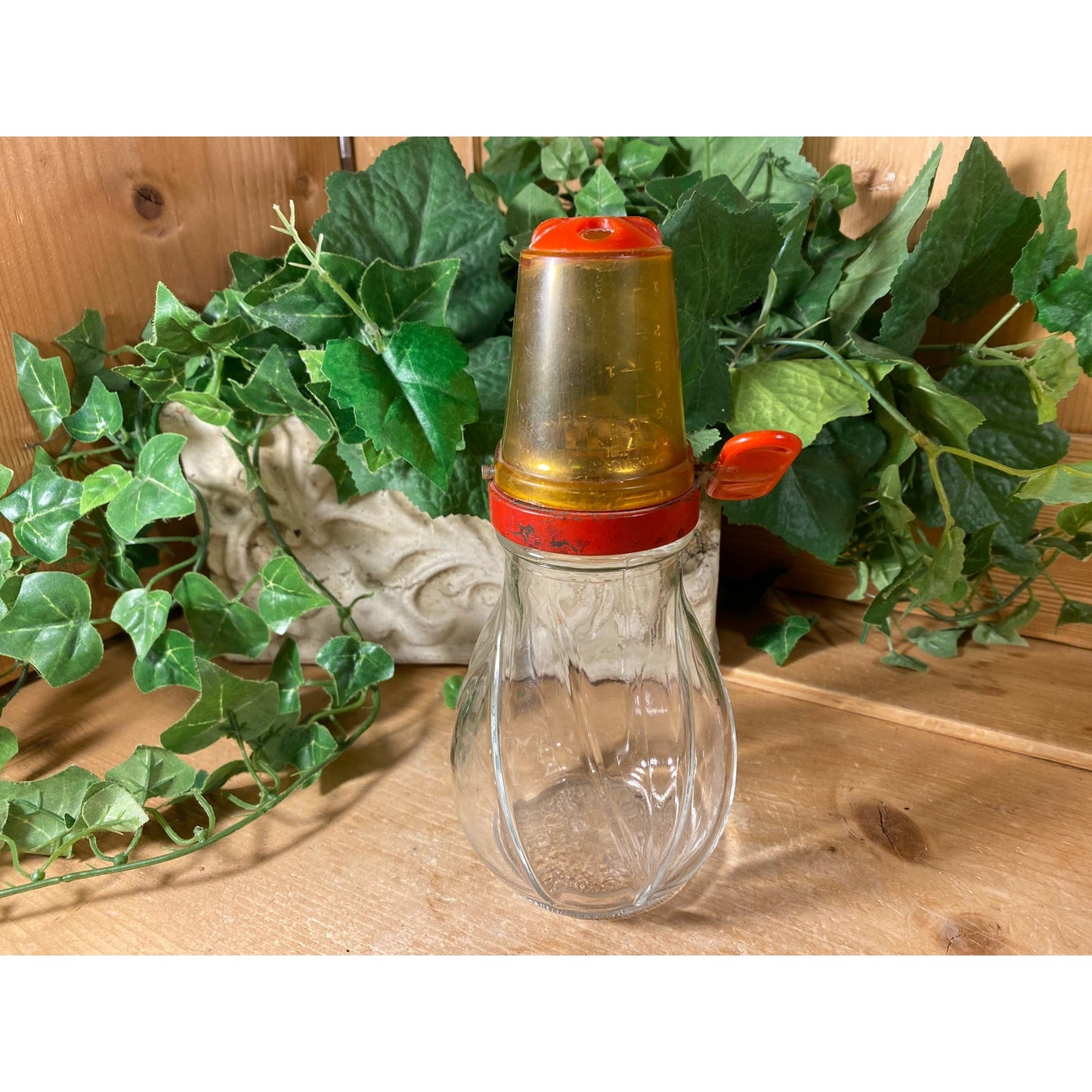 Vintage Glass and Metal Nut Chopper with Red Trim | Food Grinder/Chopper On Clear Glass Jar | Midcentury Modern Kitchen Decor | MCM Decor