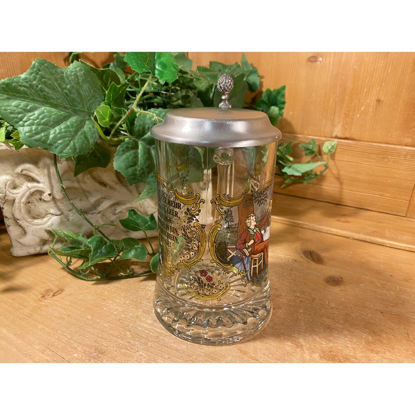 Vintage BMF Glass Beer Stein | Berndorf Metallwaren Fabrik | Glass Beer Mug with Pewter Lid and Handle | Academia | Traditional German Stein