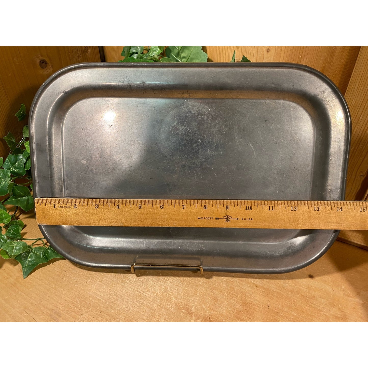 Vintage Pewter Serving Tray with Rounded Edges | Rectangular Metal Serving Platter | Academia Table Decor | Farmhouse Decor | Silver Tray
