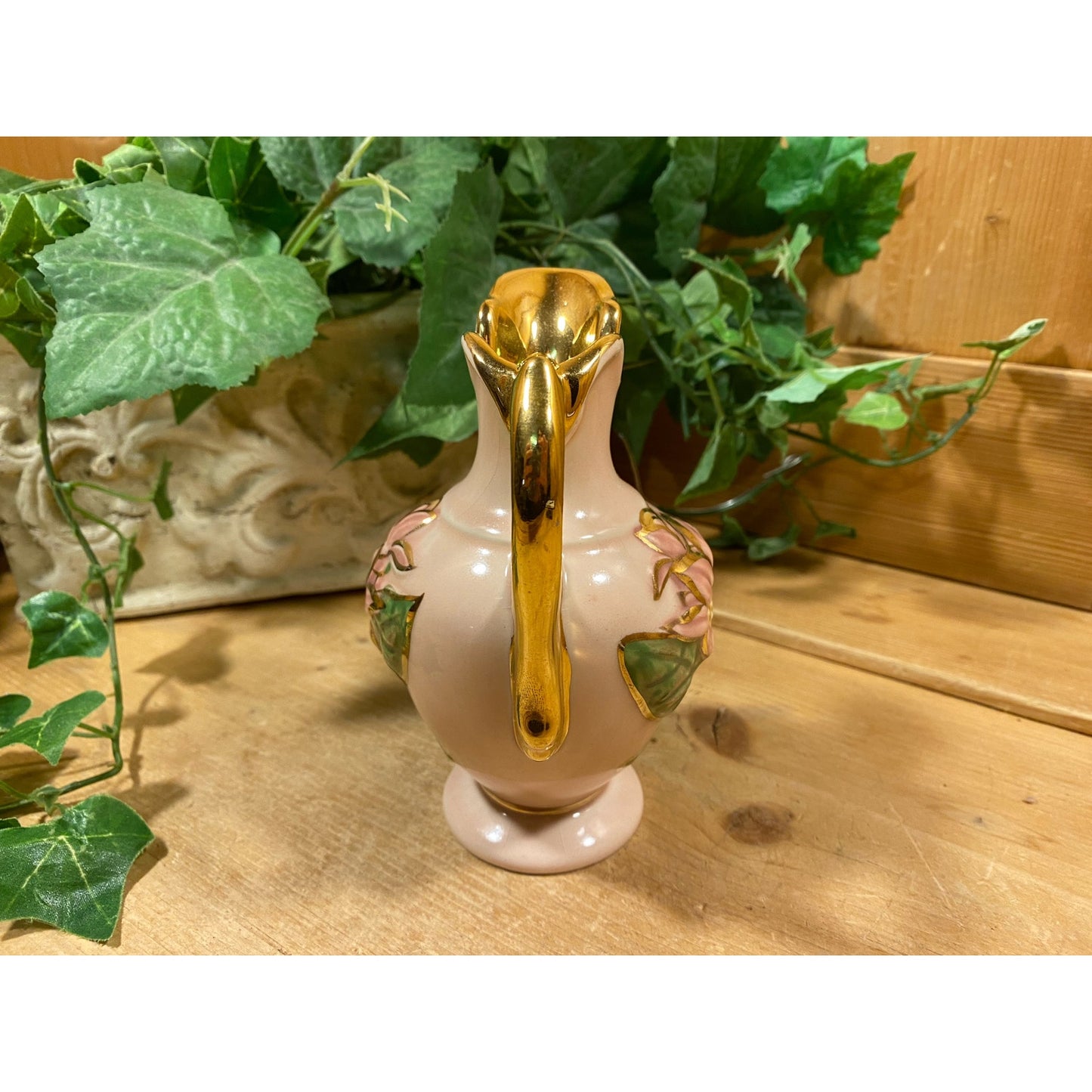 Vintage Hull Art Pottery "New Magnolia" Vase | Hand-Painted Floral Vase with Glossy Finish and Gold Trim | Midcentury Modern Shelf Decor