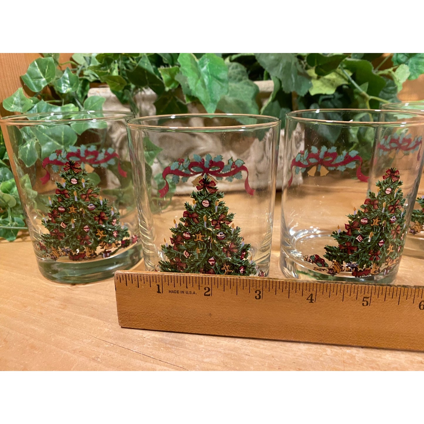 Vintage Victorian Christmas Tree Drinking Glasses - Set of 4 | Johnson Bros. | England | Christmas Barware | Old Fashioned Cocktail Glasses