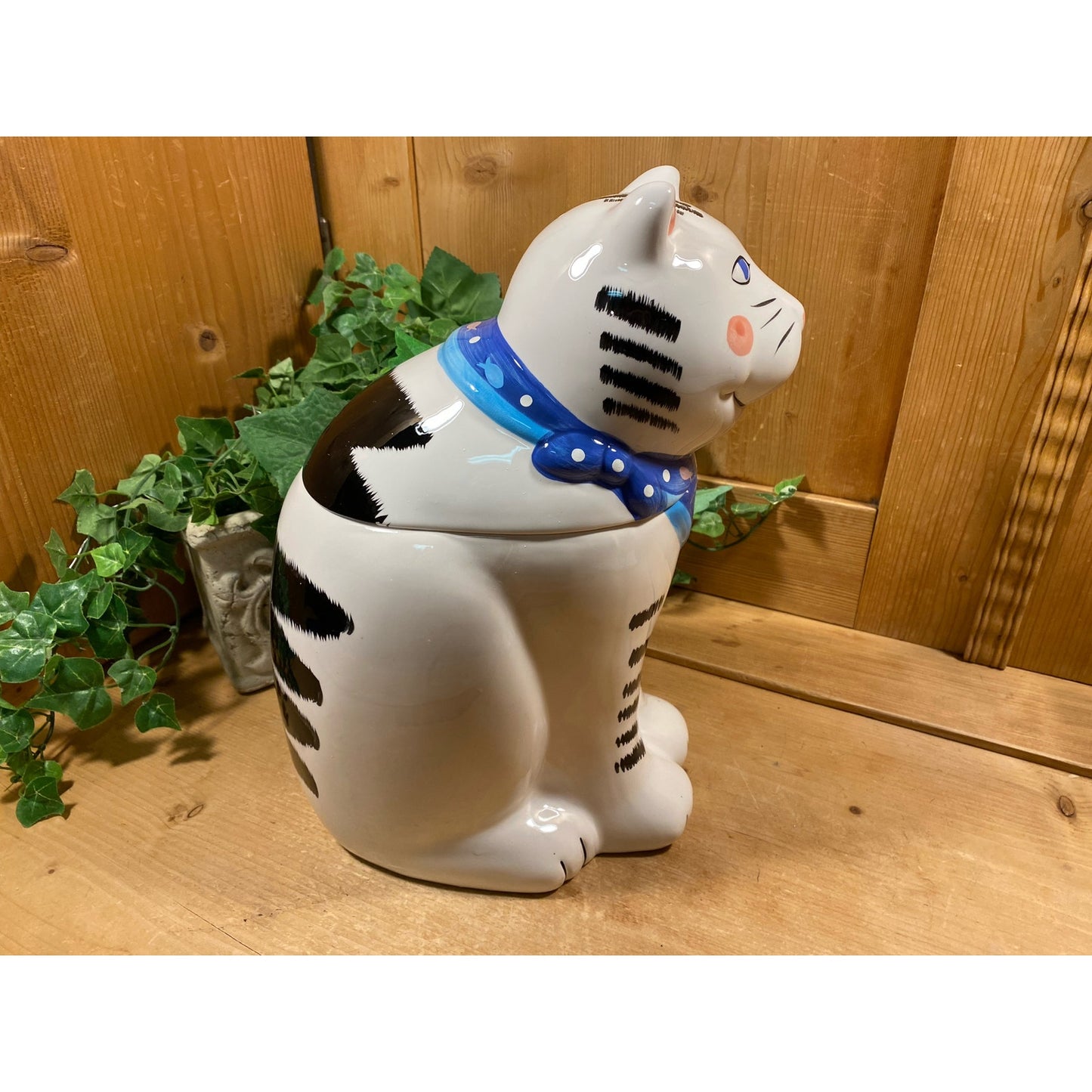 Vintage Ceramic Whimsical Cat Cookie Jar | Coco Dowley | Retro Cat Treat Jar | Farmhouse Kitchen Decor | Ceramic White Cat Treat Canister