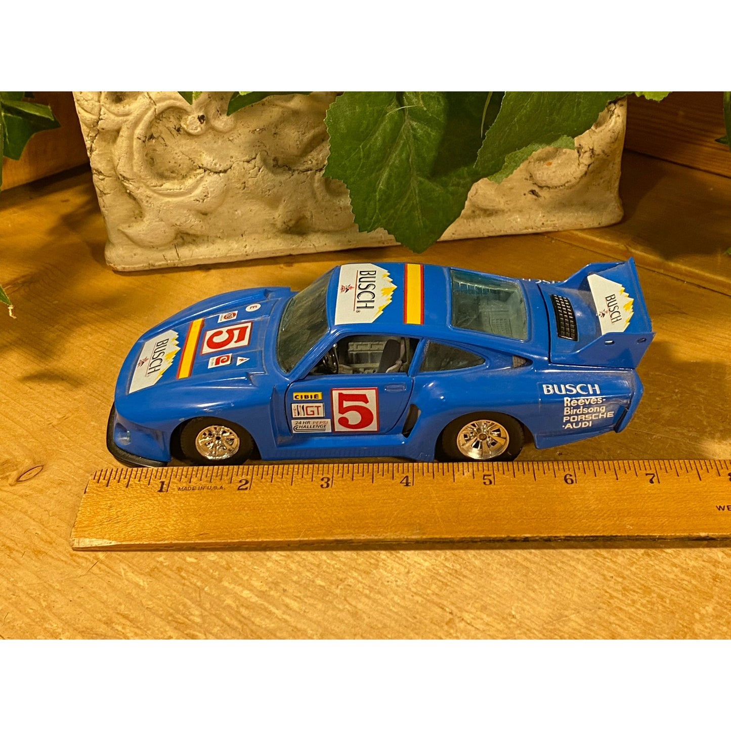Vintage Die-Cast Model Blue Porsche 935 Turbo Race Car #5 | Burago | Busch | Pepsi Challenge | 1:24 Scale Model Car | Miniature Car