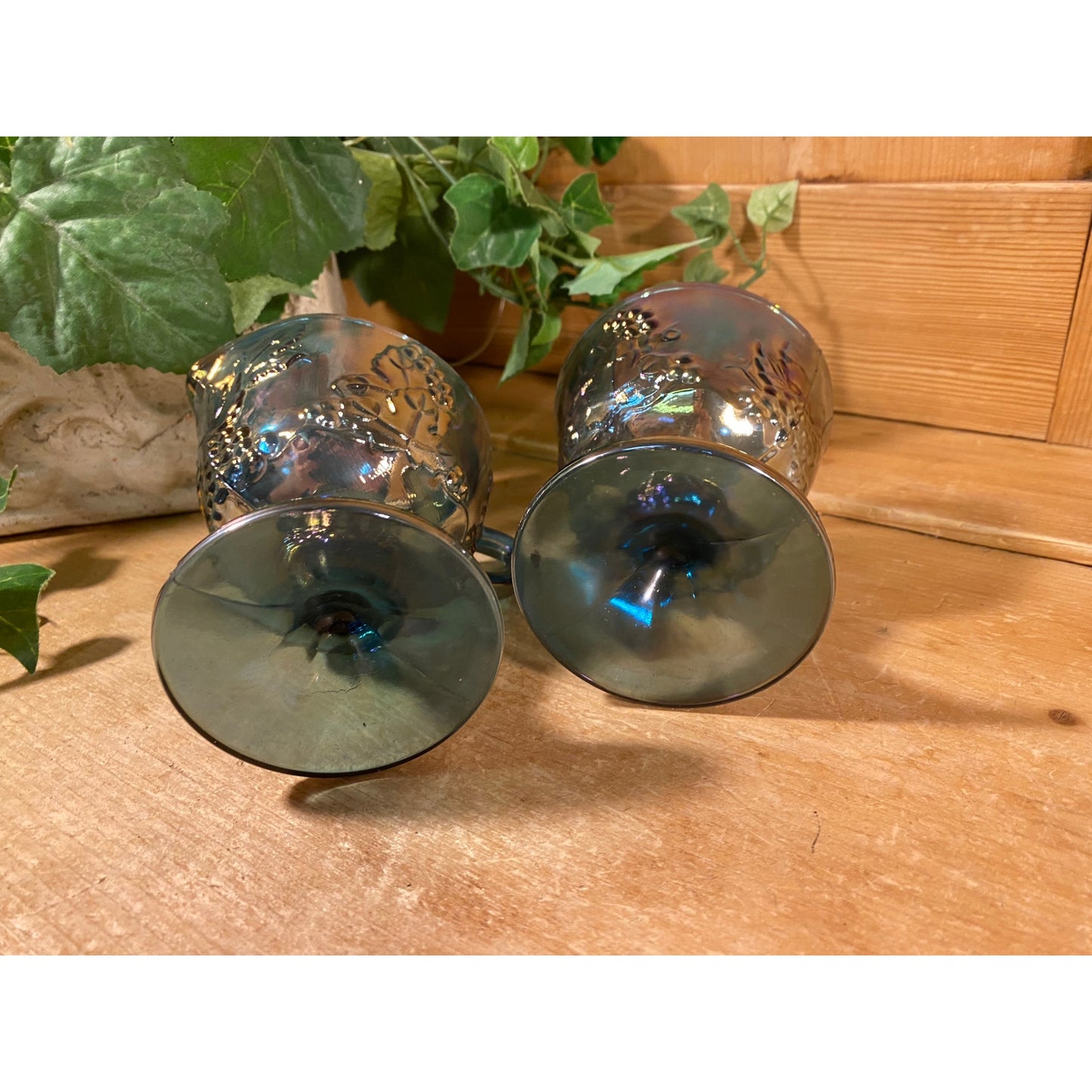 Vintage Harvest Grape Blue Carnival Glass Cream + Sugar Set | Indiana Glass | Shabby Chic | Iridescent Glass Cream Pitcher and Sugar Bowl
