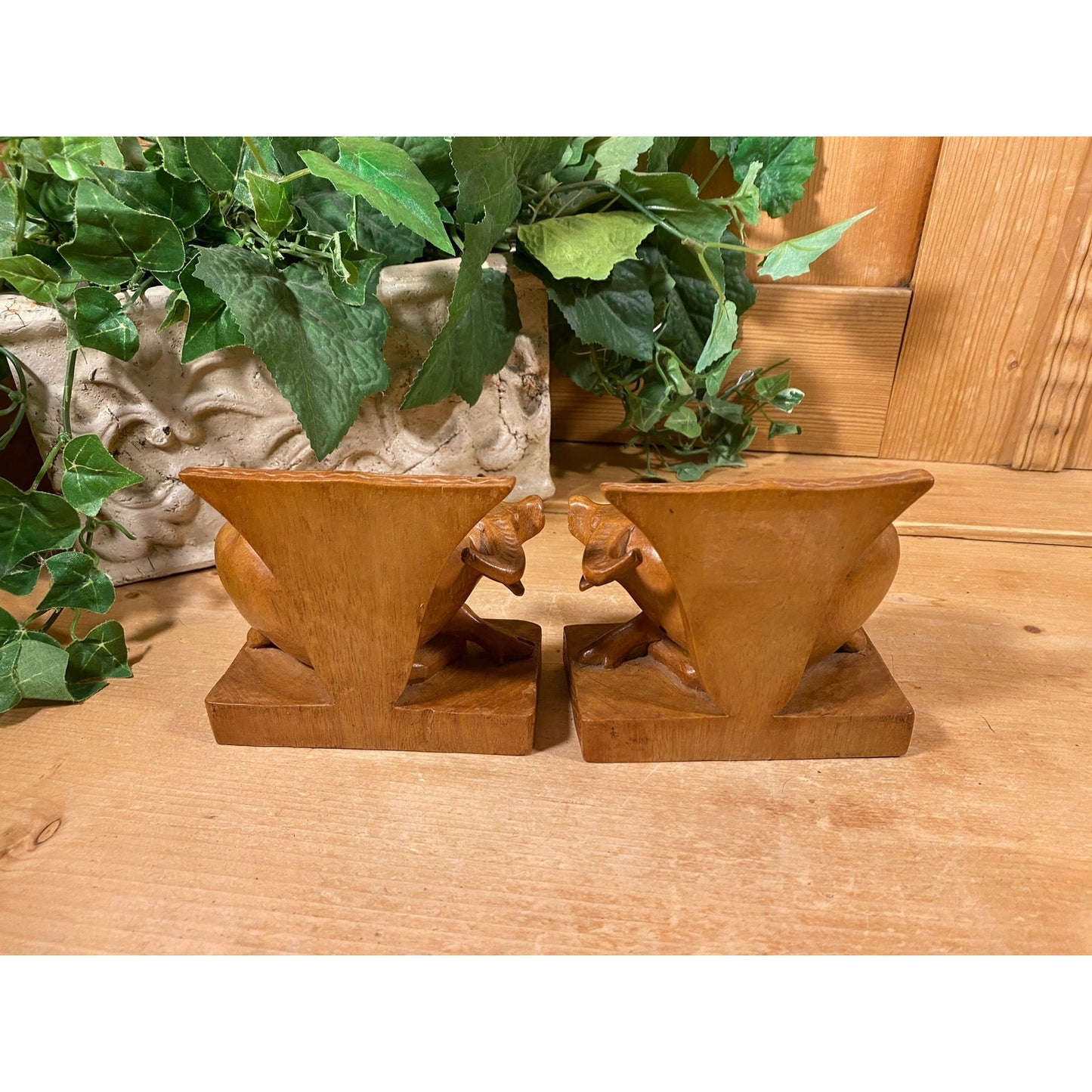 Vintage Carved Wooden Water Buffalo Bookends | Carved Wood Cow Bookends | Bohemian Bookshelf Decor |  Boho Shelf Decor | Cattle Bookends