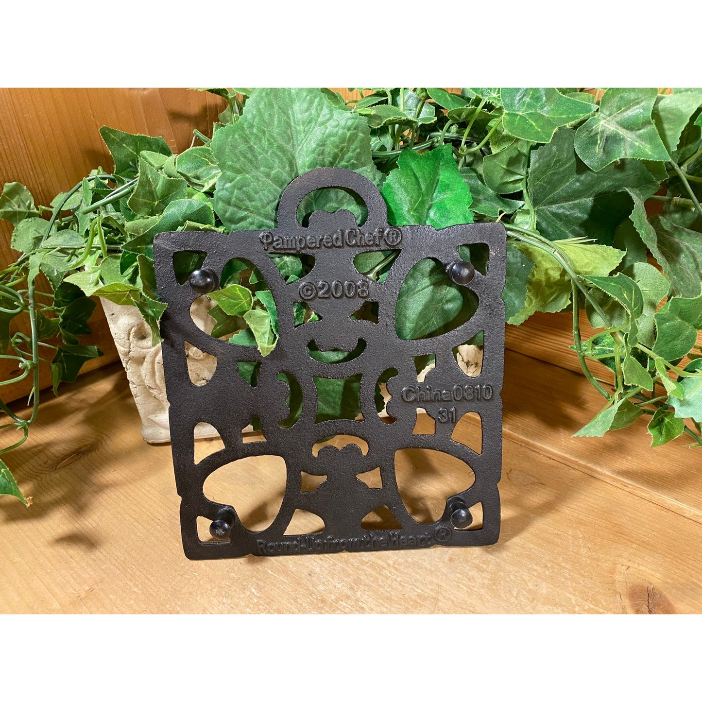 Vintage Cast Iron Coppertone Square Trivet with Hearts | Pampered Chef | 2008 | Round-Up From the Heart | 2939 | Heart Trivet | Farmhouse