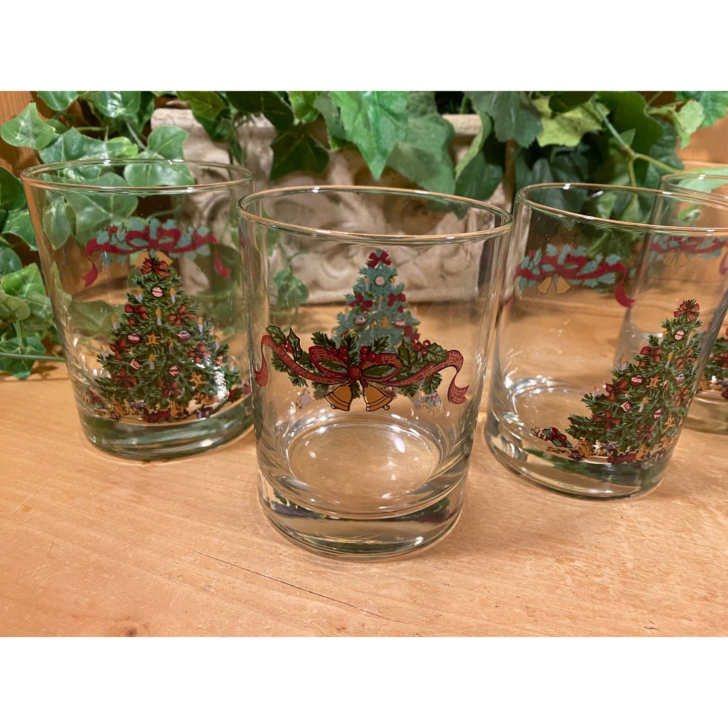 Vintage Victorian Christmas Tree Drinking Glasses - Set of 4 | Johnson Bros. | England | Christmas Barware | Old Fashioned Cocktail Glasses