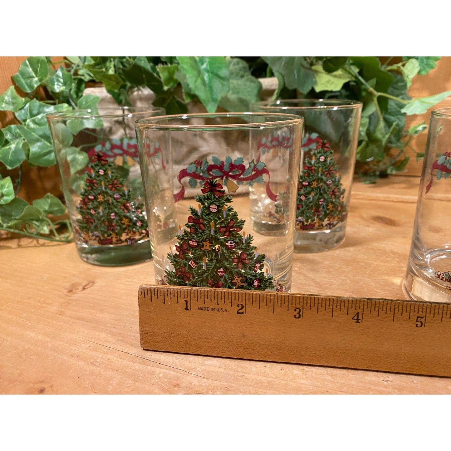 Vintage Victorian Christmas Tree Double Old Fashioned Glasses - Set of 4 | Johnson Bros. | England | Christmas Barware | Cocktail Glasses
