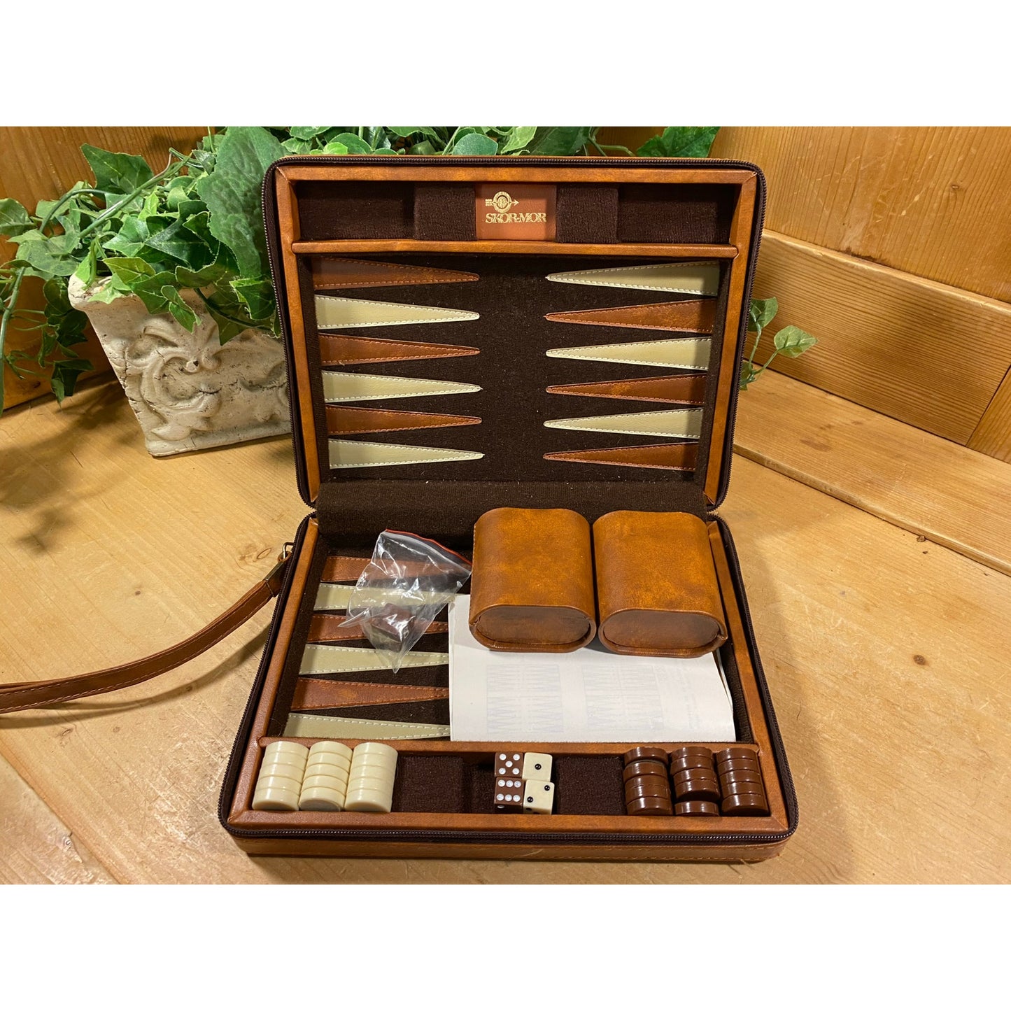 Vintage Travel Backgammon Game with Magnetic Pieces | Skor-Mor | Classic Boardgame | Retro Backgammon Travel Board | Brown Carrying Case