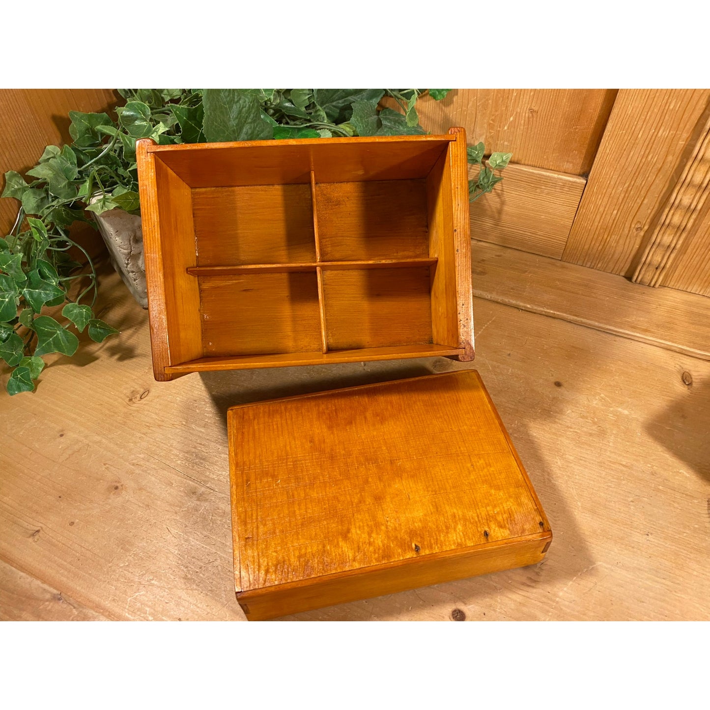 Vintage Hand-Painted Wooden Jewelry Box with Lid | Palm Trees and Cactus | Crystal City, TX | Inscription - 1944 | Midcentury Keepsake Box