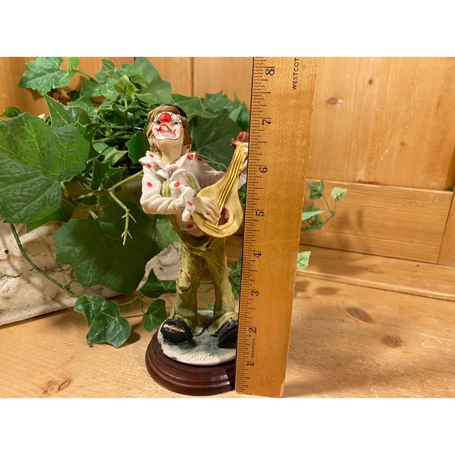 Vintage Ceramic Pucci Clown Figurine | Arnart | 1984 | Hobo Clown Playing A Mandolin | Midcentury Modern Shelf Decor | Circus Collectible