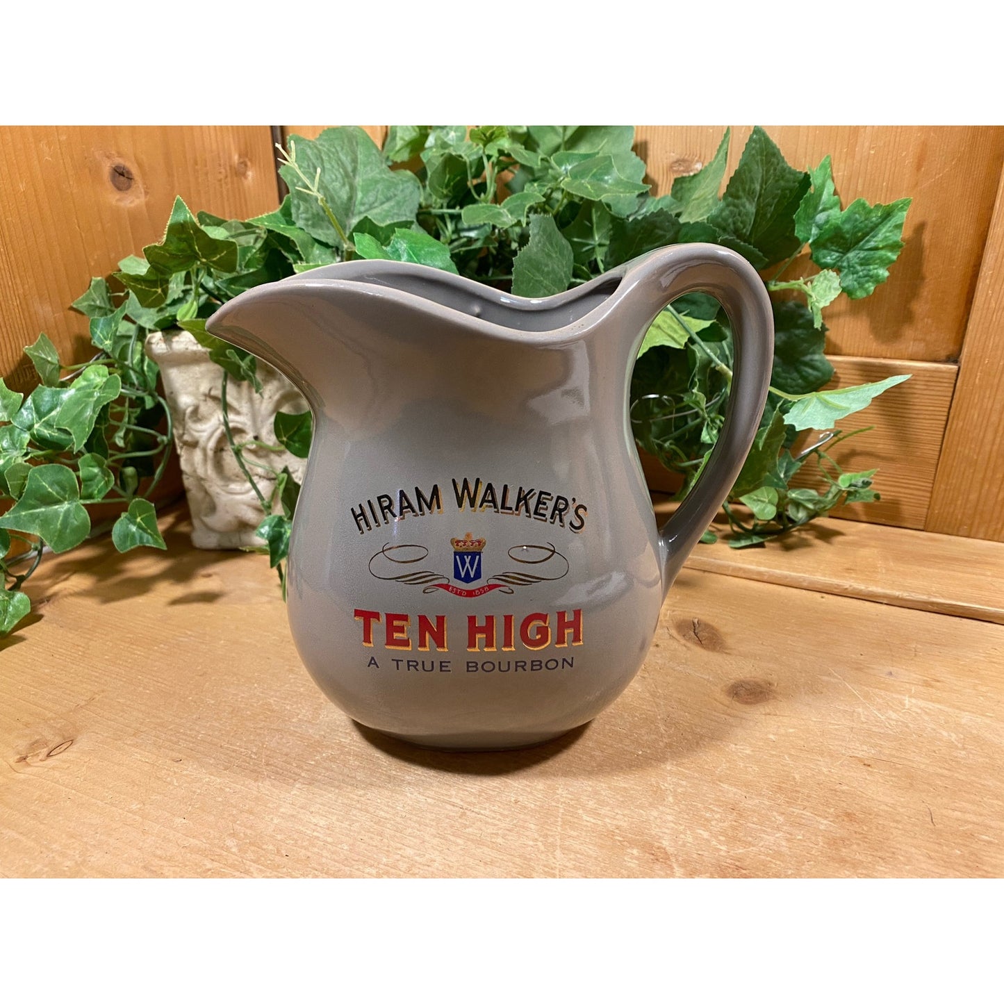 Vintage Hiram Walker Ten High Kentucky Bourbon Pitcher | Gray Ceramic Pitcher | Vintage Advertising | 1960s | Midcentury Barware | Academia