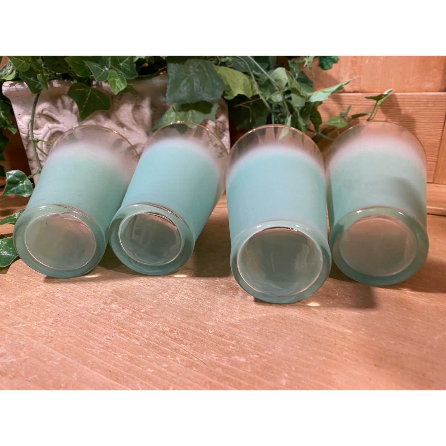 Vintage Blendo Frosted Aqua Blue Glass Pitcher and Tumblers - Set of 5 | Midcentury Modern Drinkware Set | Blendo Pitcher + Glasses