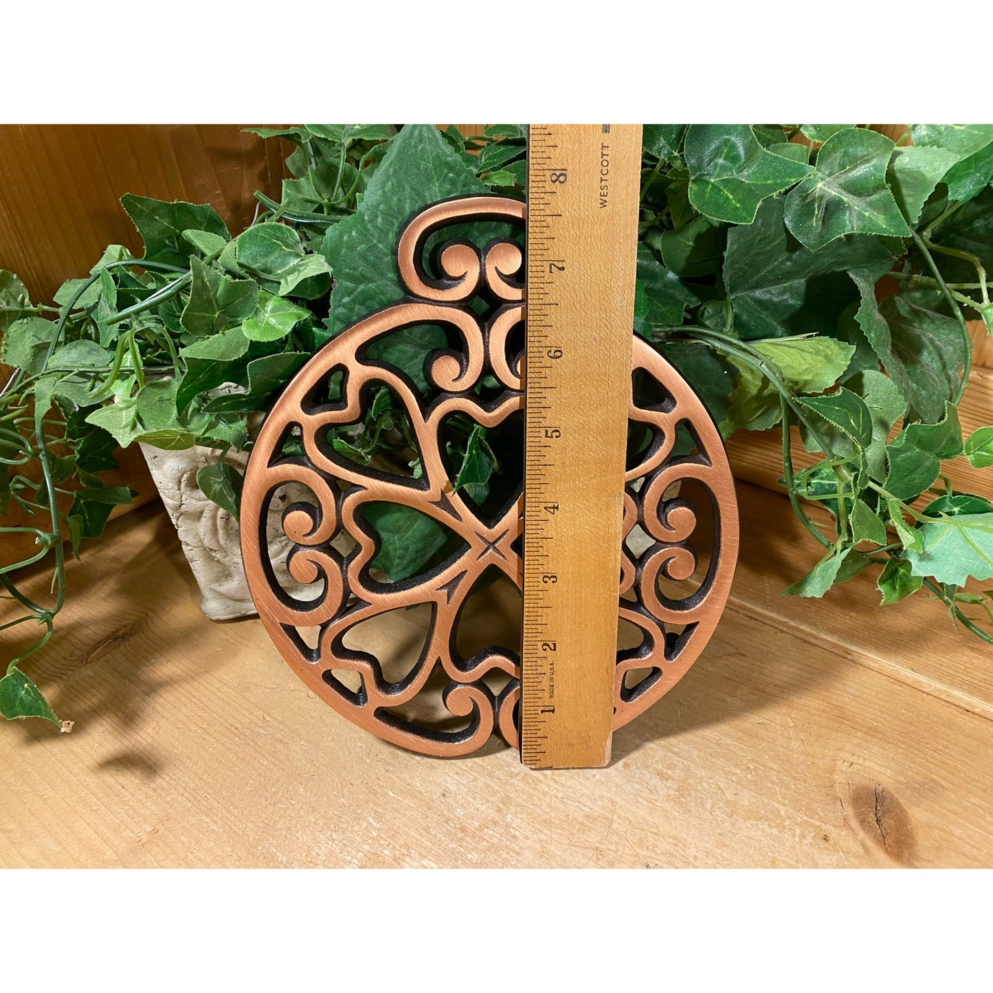 Vintage Cast Iron Coppertone Round Trivet with Hearts | Pampered Chef | 2007 | Round-Up From the Heart | 2938 | Heart Trivet | Farmhouse