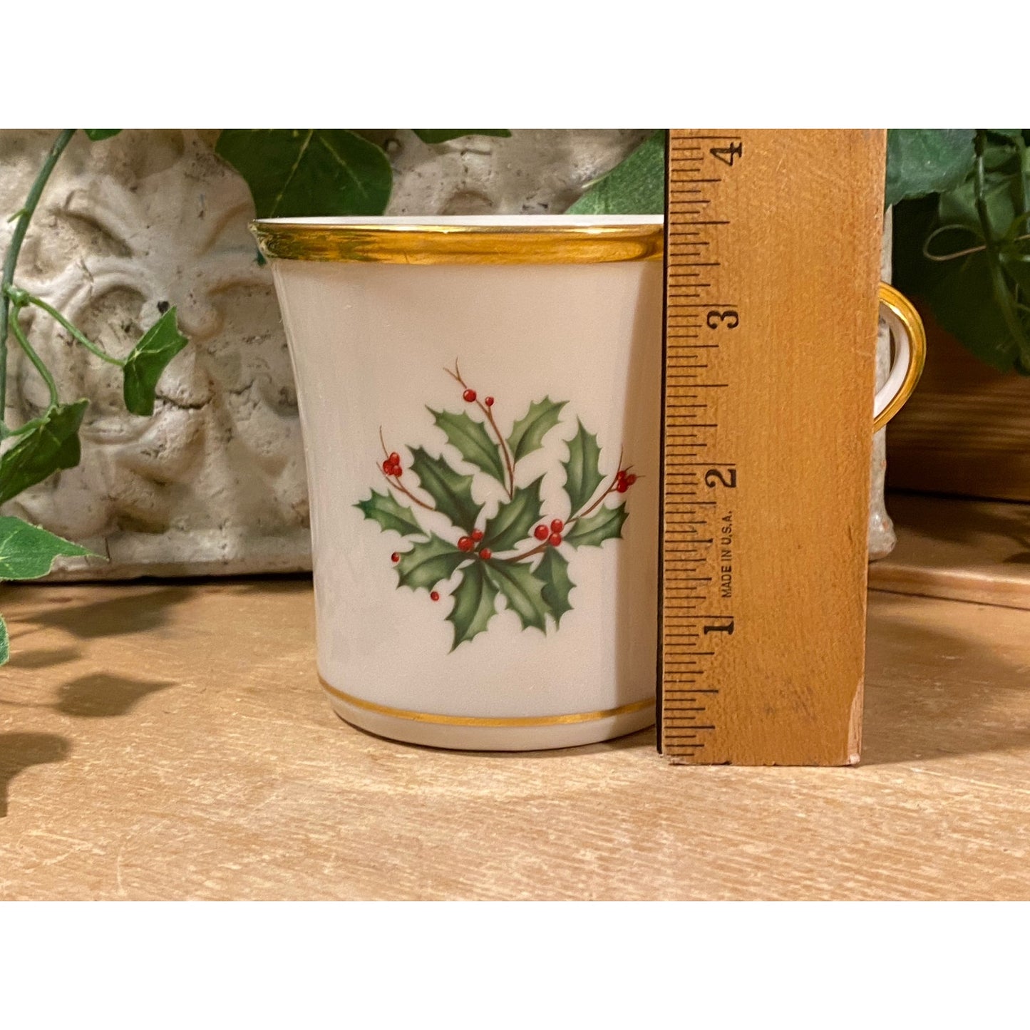 Vintage Lennox White China Coffee Cup | Holly Leaves + Berries, Gold Trim | Christmas | Holiday Dimension Collection | Tea Cup | Coffee Mug