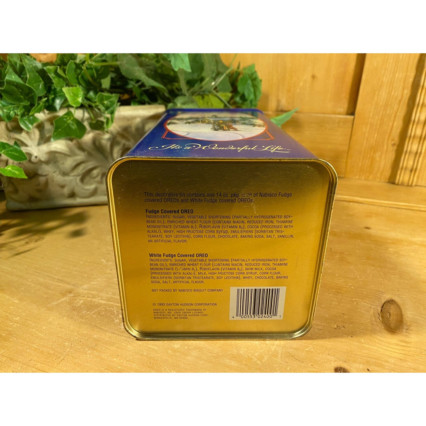 Vintage Christmas Tin: Oreo Cookies | It's A Wonderful Life | 1993 Collector's Edition | Square Canister | Vintage Advertising | Farmhouse