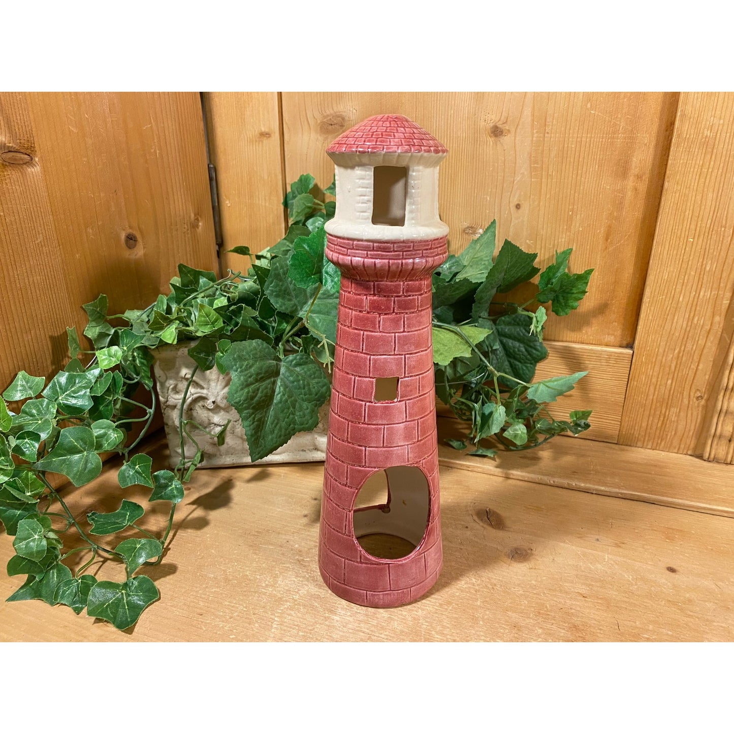Vintage Ceramic Lighthouse Tea Light Candle Holder | Red and White Lighthouse Votive Candle Holder | Nautical Table Decor | Coastal Decor |