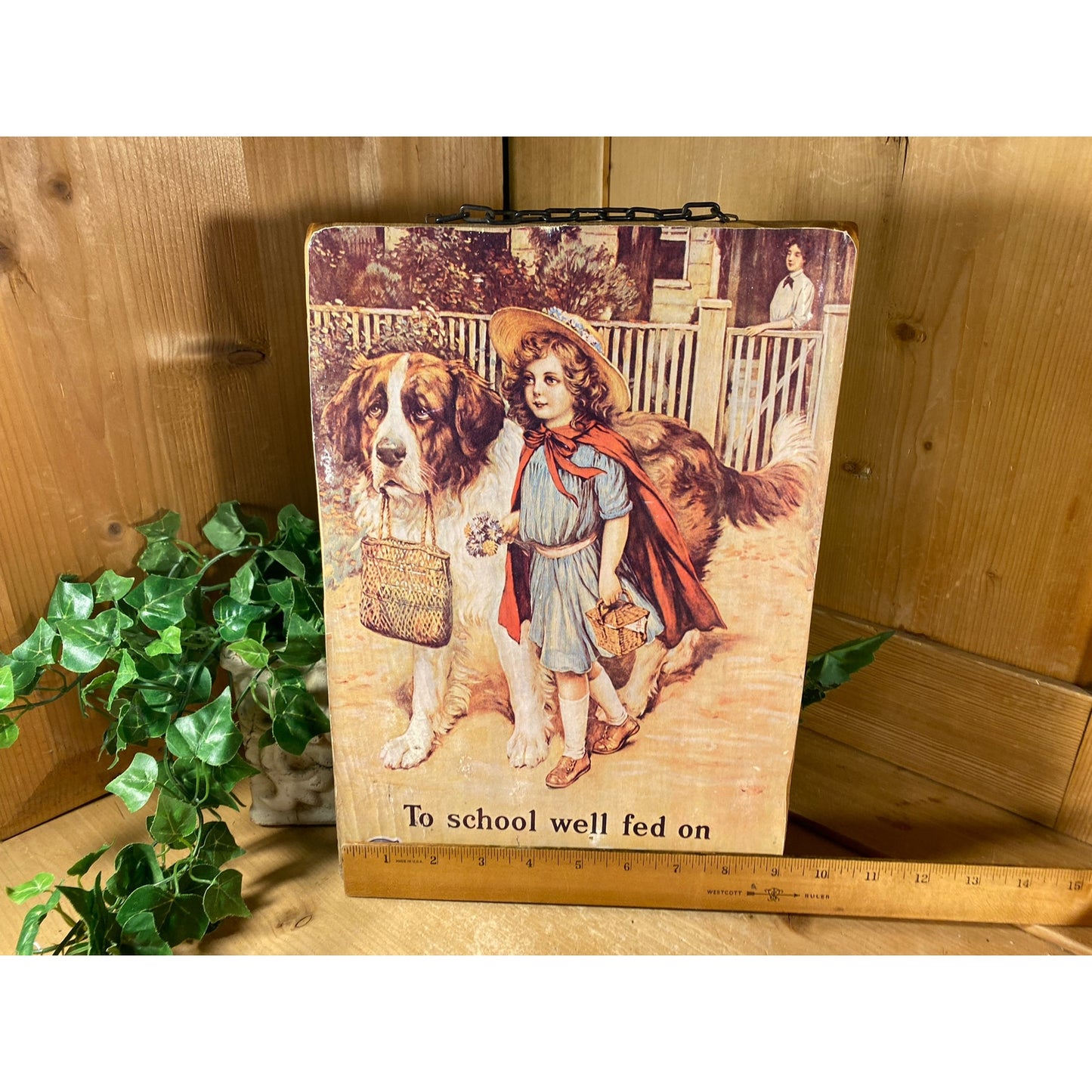 Vintage Grapenuts Poster On Wood | Shellaced Wall Plaque with Chaing Hanger | Vintage Advertising Art | Primitive Wall Art | Primitives