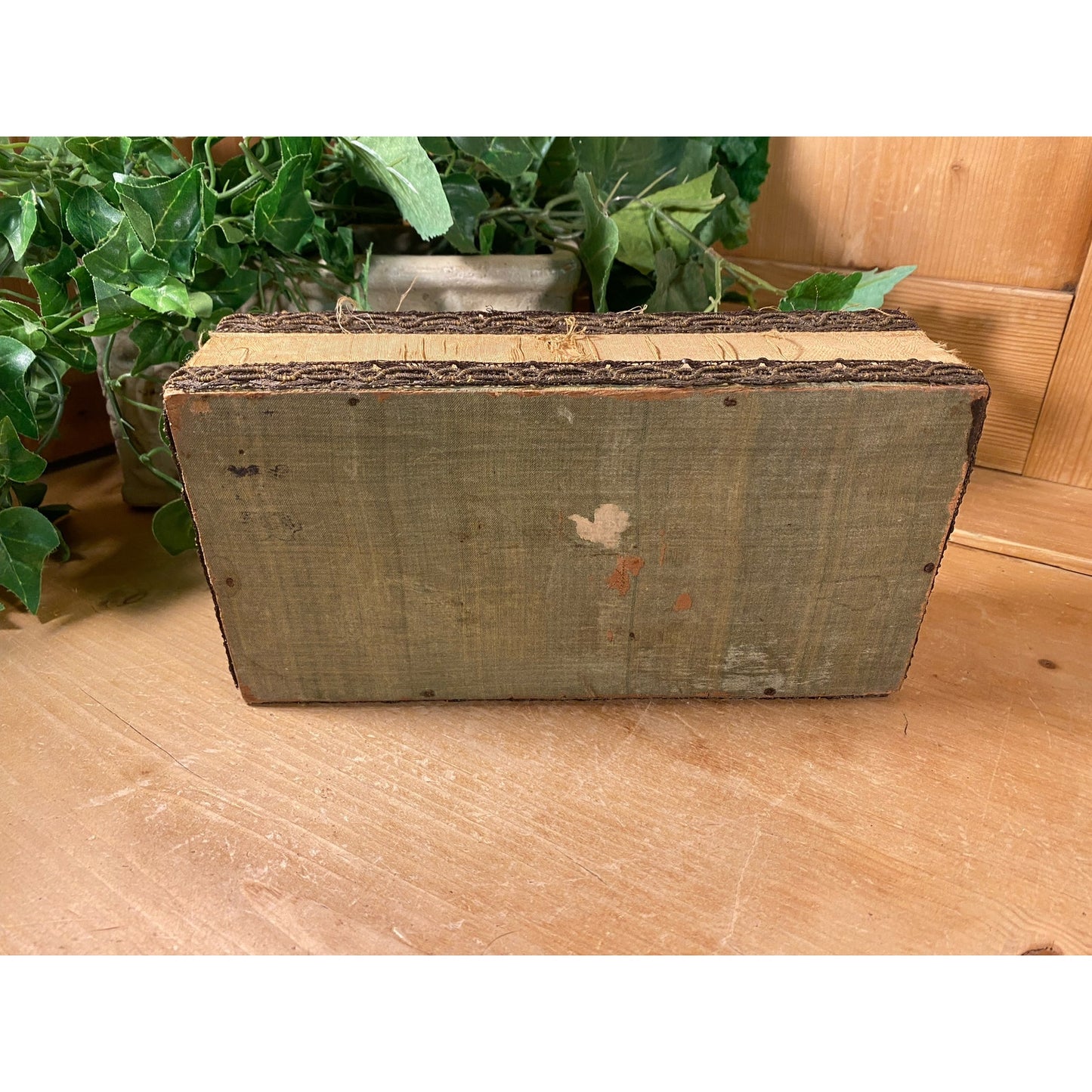 Antique Floral Fabric-Covered Writing Box with Fancy Trim | Victorian Dresser Decor | Wooden Decorative Box with Hinged Lid | Shabby Chic