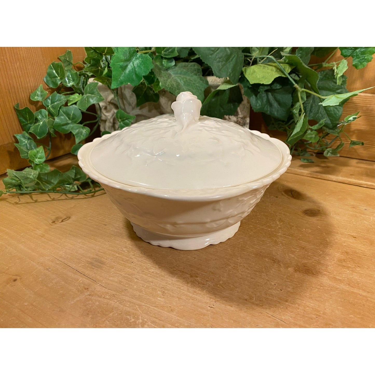 Vintage Steubenville Pottery Covered Dish | White Pottery Bowl with Roses | White Pottery Covered Bowl | Cottagecore Table Decor | Victorian