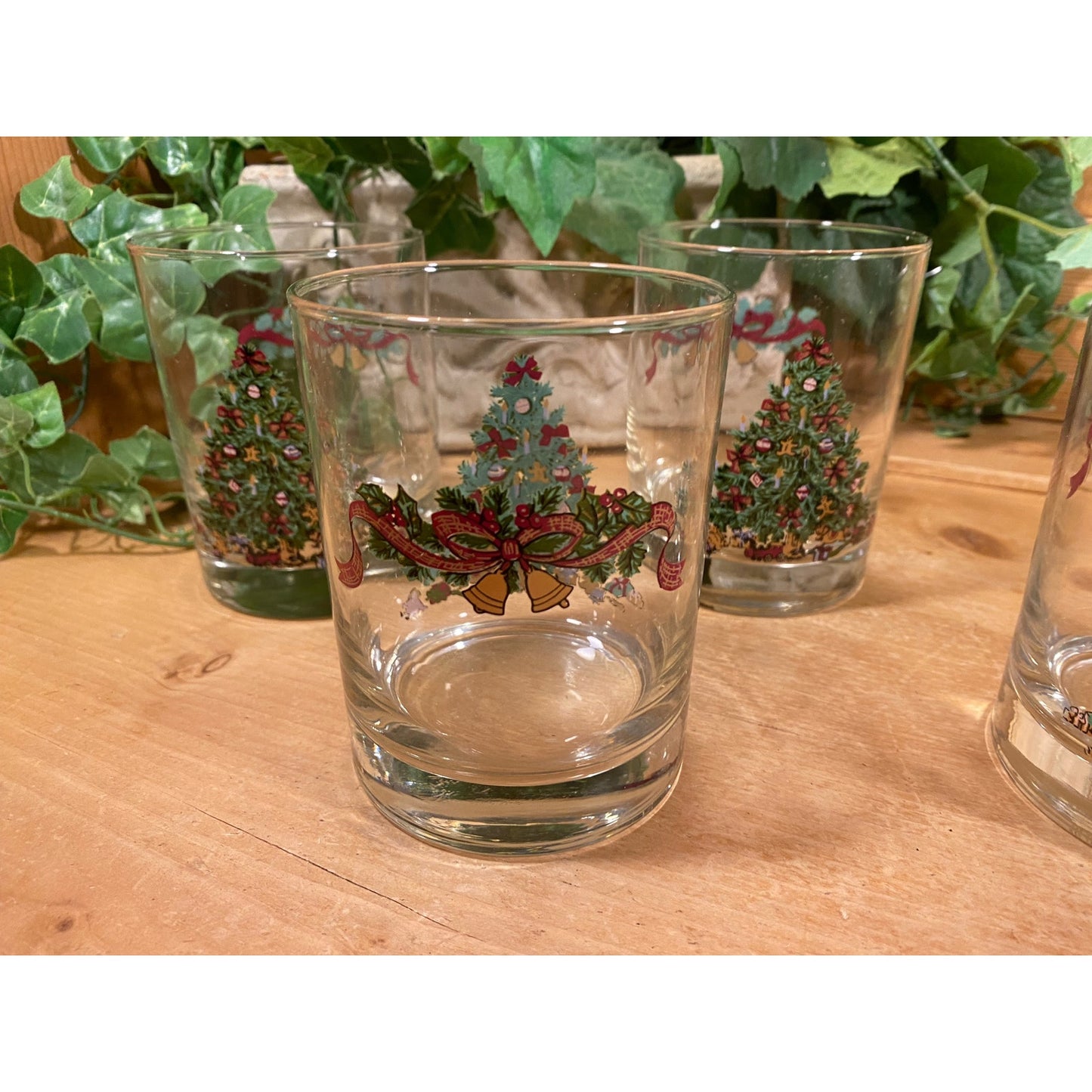 Vintage Victorian Christmas Tree Double Old Fashioned Glasses - Set of 4 | Johnson Bros. | England | Christmas Barware | Cocktail Glasses