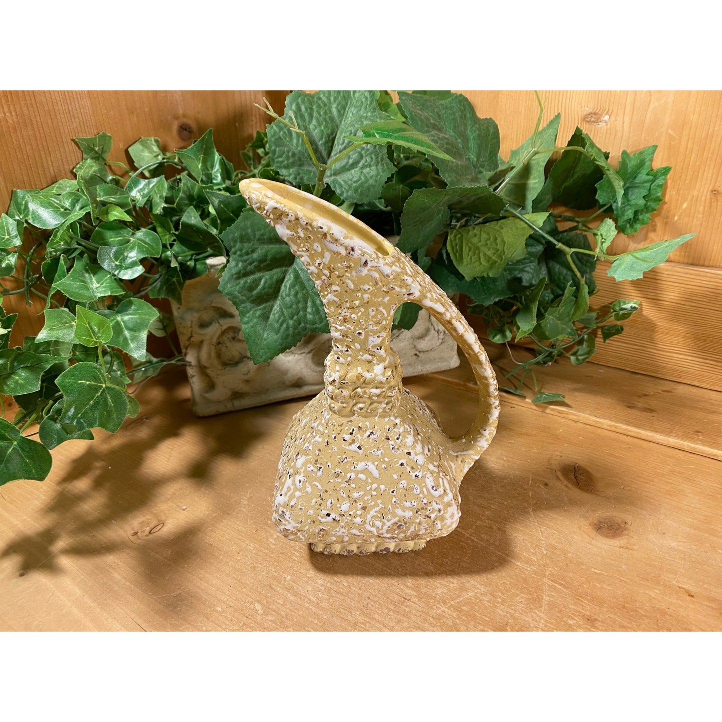 Vintage Cream Splatter Pottery Pitcher | Savoy Art Pottery | Slender Water Pitcher with Squared Base | 1970s Kitchen | Midcentury Modern