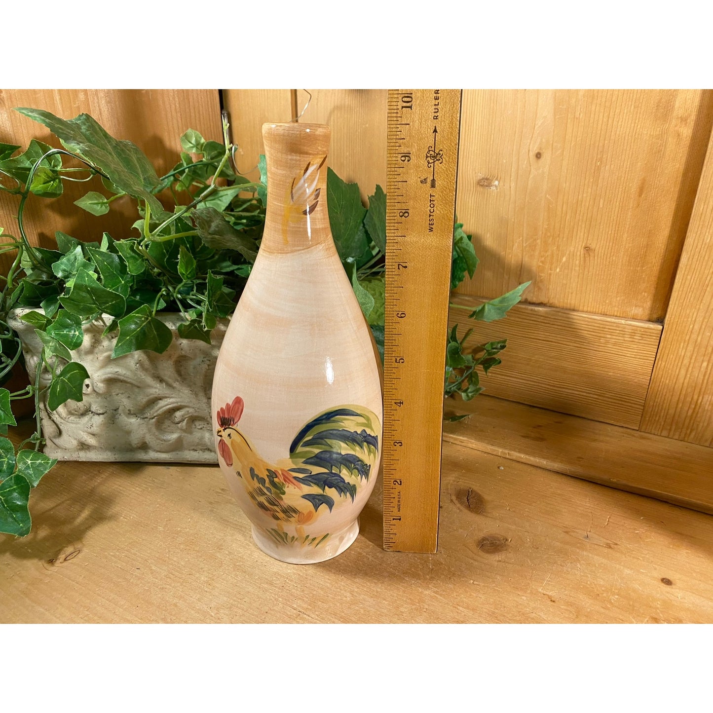 Vintage Handpainted Rooster Ceramic Vase | Boulevard | Farmhouse Kitchen Table Decor | Chickens | Rooster Shelf Decor | Vintage Rooster Vase
