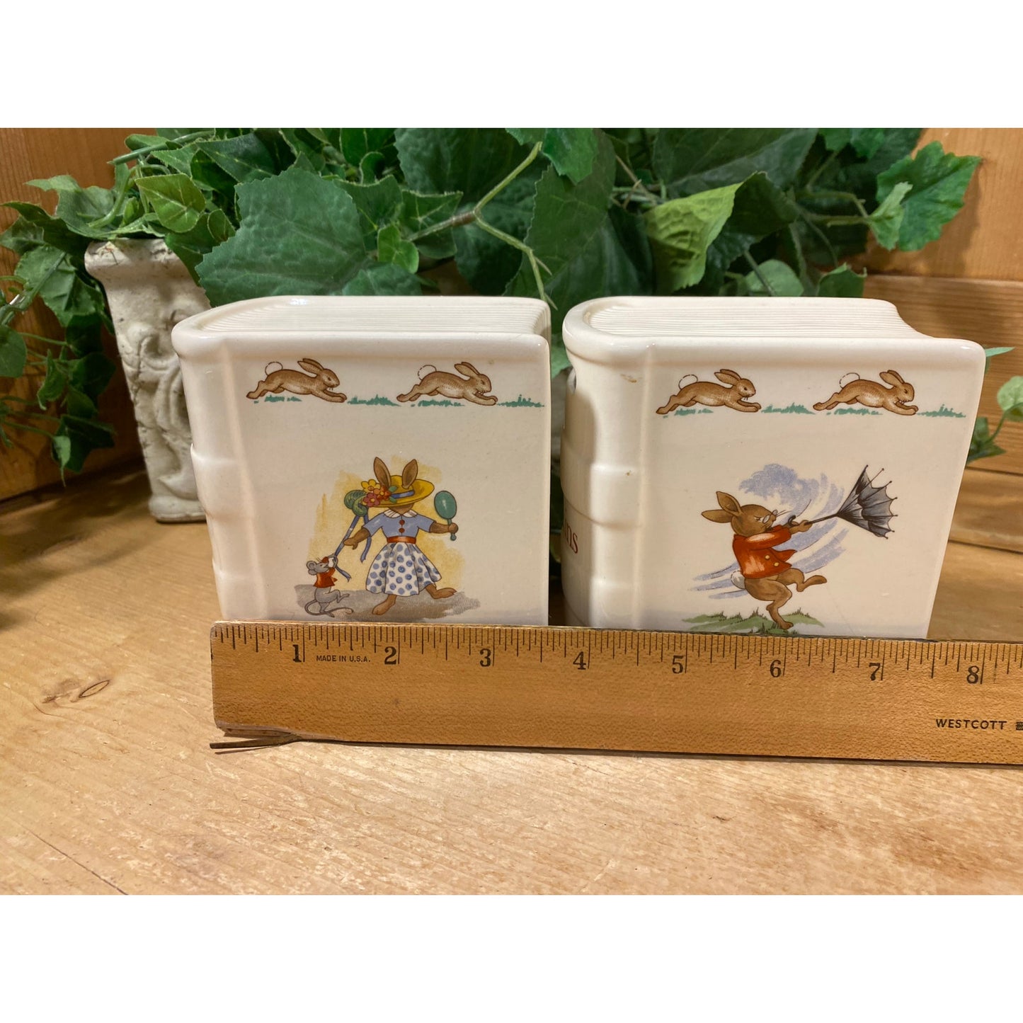 Vintage Royal Doulton Bunnykins Porcelain Book Coin Banks - Set of 2 | Peter Rabbit | Mama In Bonnet | England | Cottagecore | Nursery Decor