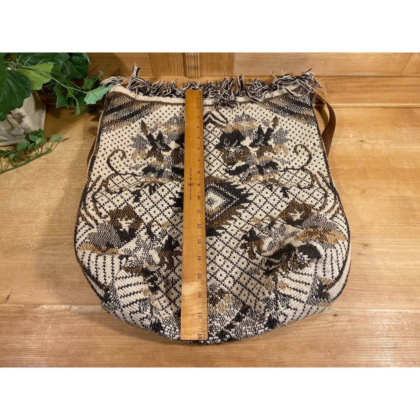 Vintage Handcrafted Tapestry Blanket Handbag with Fringe Trim | Handmade Boho Knit Shoulder Bag | Bohemian Handbag | Neutrals | Boho Handbag