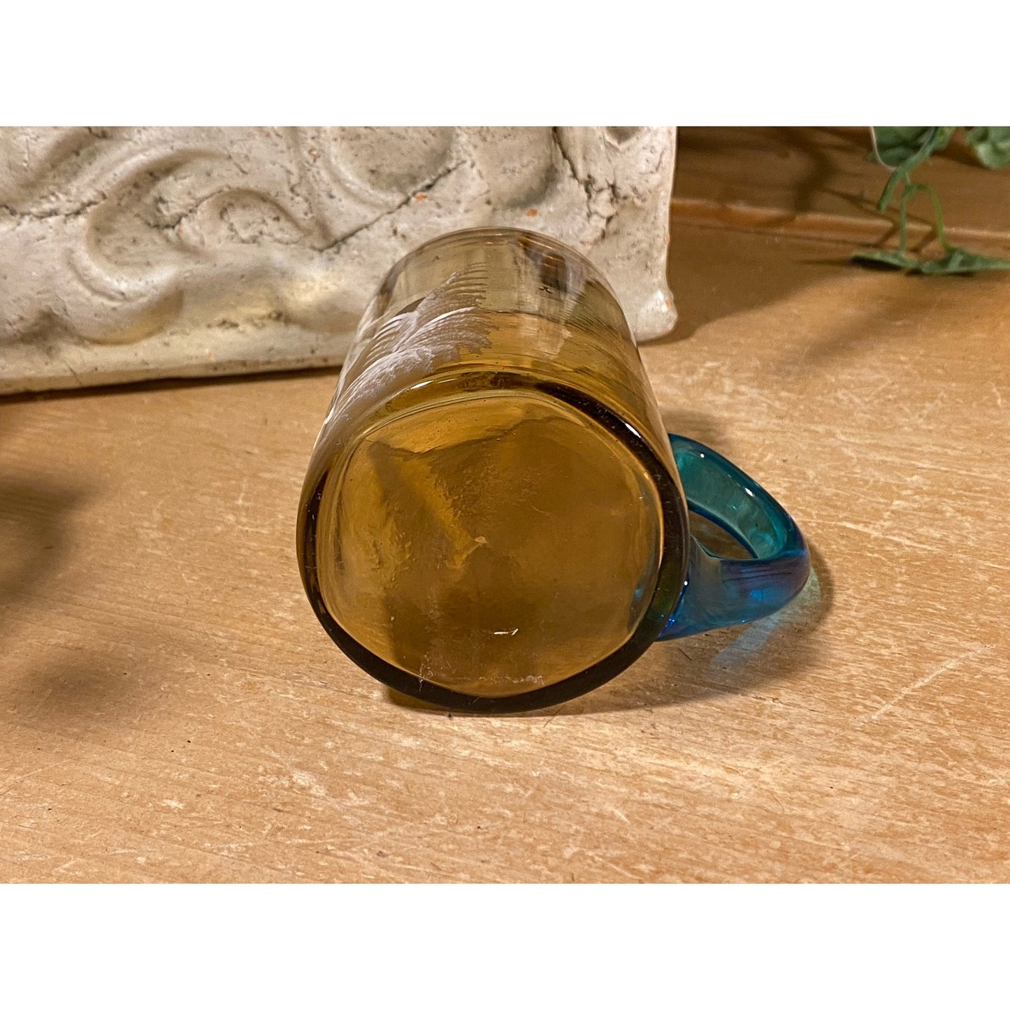 Vintage Handblown Glass Silhouette Cup | Mary Gregory | Brown Glass with Blue Ring Handle | Art Glass with Girl In A Field | Shabby Chic