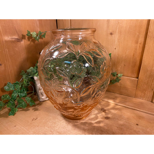 Vintage Floral Pink Depression Glass Vase | Shabby Chic Table Decor | Ginger Jar Style Pink Depression Glass Vase with Embossed Flowers