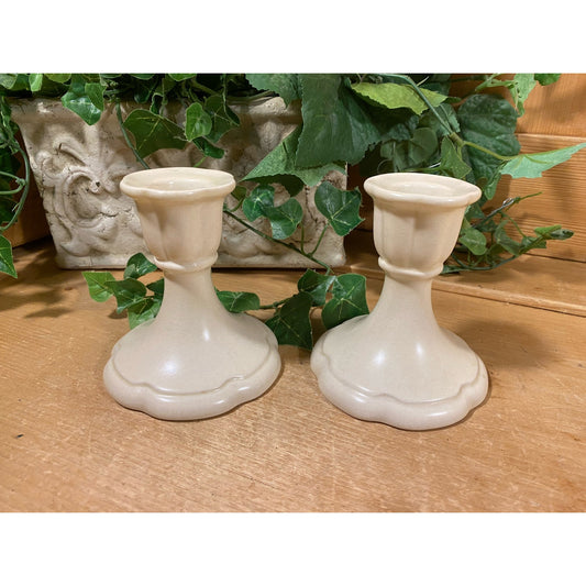 Vintage White Pottery Candlesticks - Set of 2 | Cowan Pottery | White Ceramic Candle Holders | Cottagecore Table Decor | Shabby Chic Kitchen