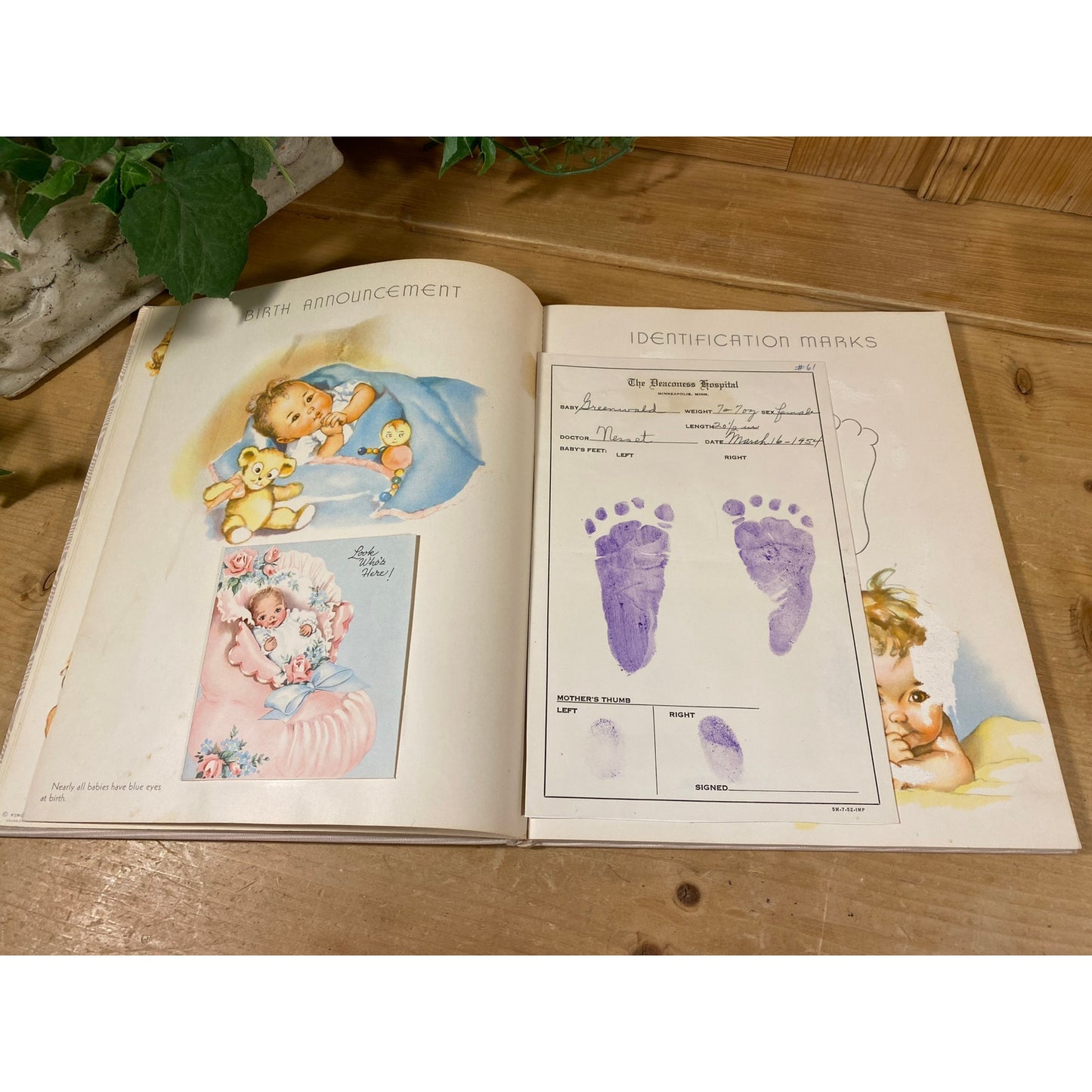 Vintage Baby Book (Already Filled - Ephemera About A Baby Born in 1954) | Through Baby's First Years | White and Pink | Moire Fabric Album