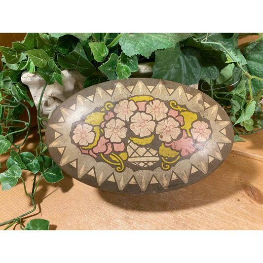 Vintage Droste Oval Floral Tin Canister | Decorative Floral Biscuit Tin | Victorian Decor | Shabby Chic Table Decor | Primitive Shelf Decor