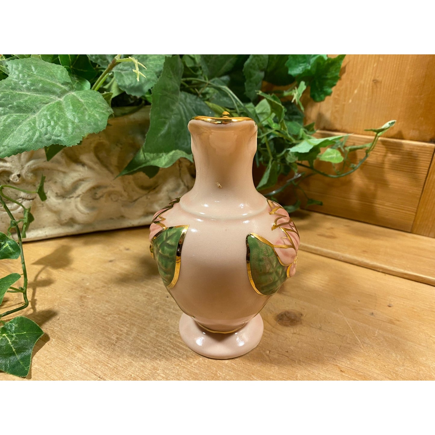 Vintage Hull Art Pottery "New Magnolia" Vase | Hand-Painted Floral Vase with Glossy Finish and Gold Trim | Midcentury Modern Shelf Decor