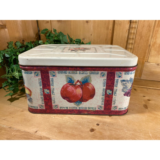 Vintage Fruity Tin Canister Bread Box with Lid | Apples, Grapes, Pears | Metal Breadbox w/ Fruit | Collectible Tin | Farmhouse KItchen Decor