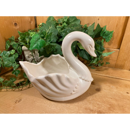 Vintage White Ceramic Swan Planter | Hull Pottery | Made In USA | White Swan Planter Pot  | Shabby Chic Table Decor | Swans | Cottagecore