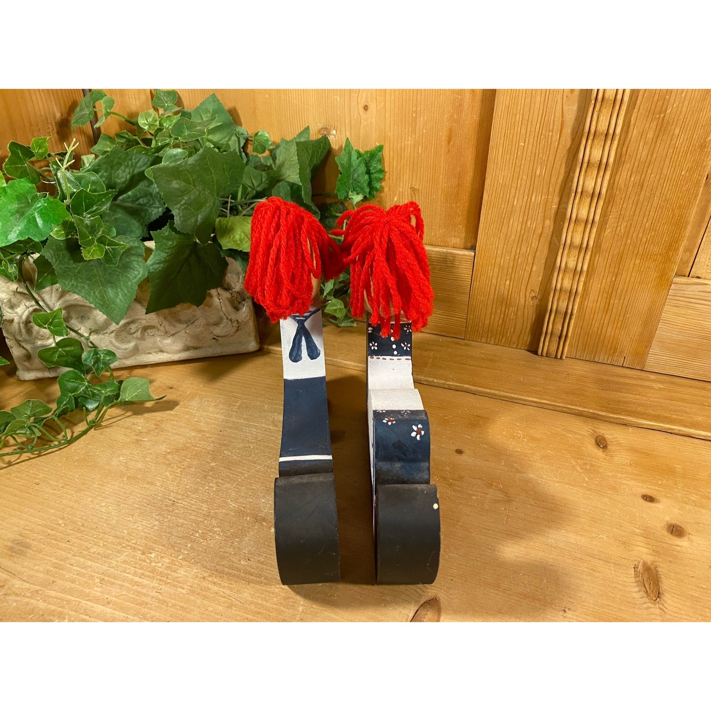 Vintage Raggedy Ann and Raggedy Andy Wooden Shelf Sitters with Yarn Hair - Set of 2 | Nursery Decor | Raggedy Ann & Andy Wood Doll Bookends