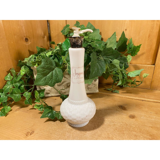 Vintage White Hobnail Glass Jergens Lotion Bottle with Pump | Midcentury Modern Bathroom Decor | White Genie-Style Bottle | Vanity Decor