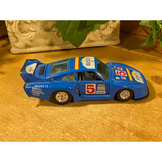 Vintage Die-Cast Model Blue Porsche 935 Turbo Race Car #5 | Burago | Busch | Pepsi Challenge | 1:24 Scale Model Car | Miniature Car