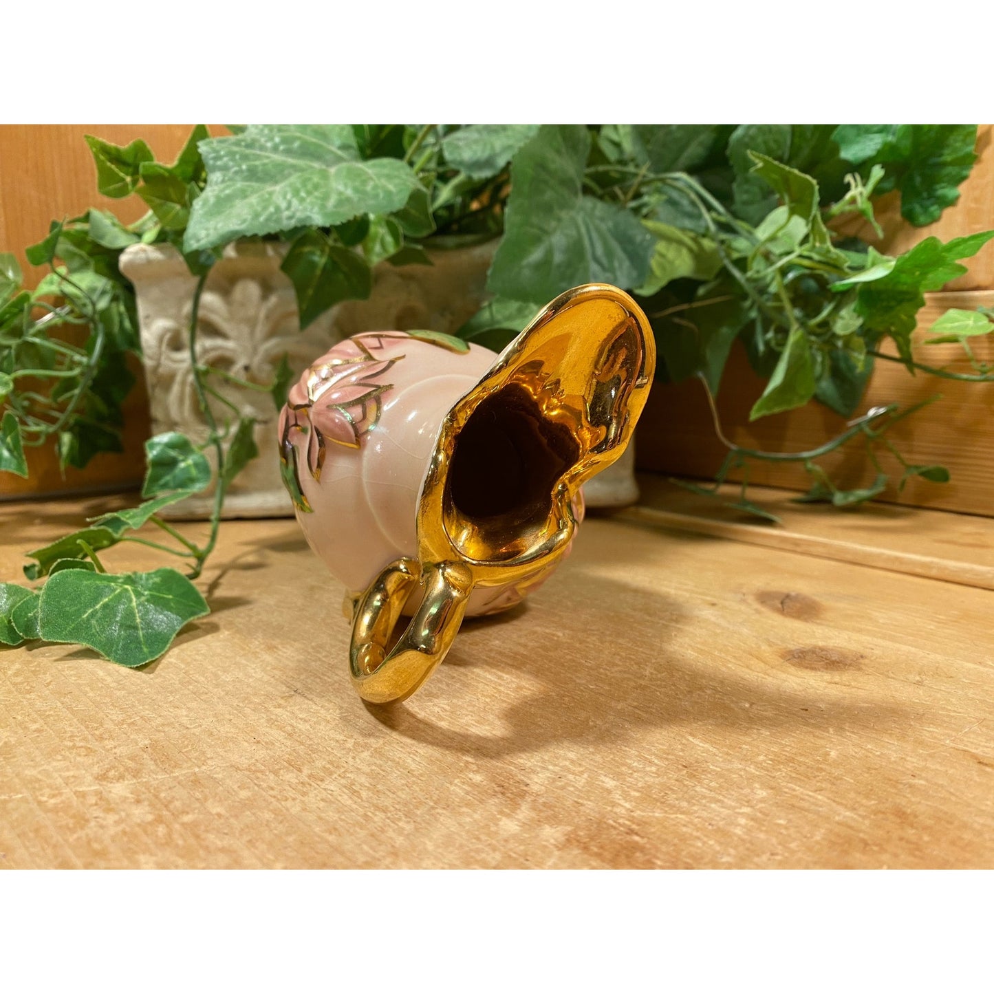 Vintage Hull Art Pottery "New Magnolia" Vase | Hand-Painted Floral Vase with Glossy Finish and Gold Trim | Midcentury Modern Shelf Decor
