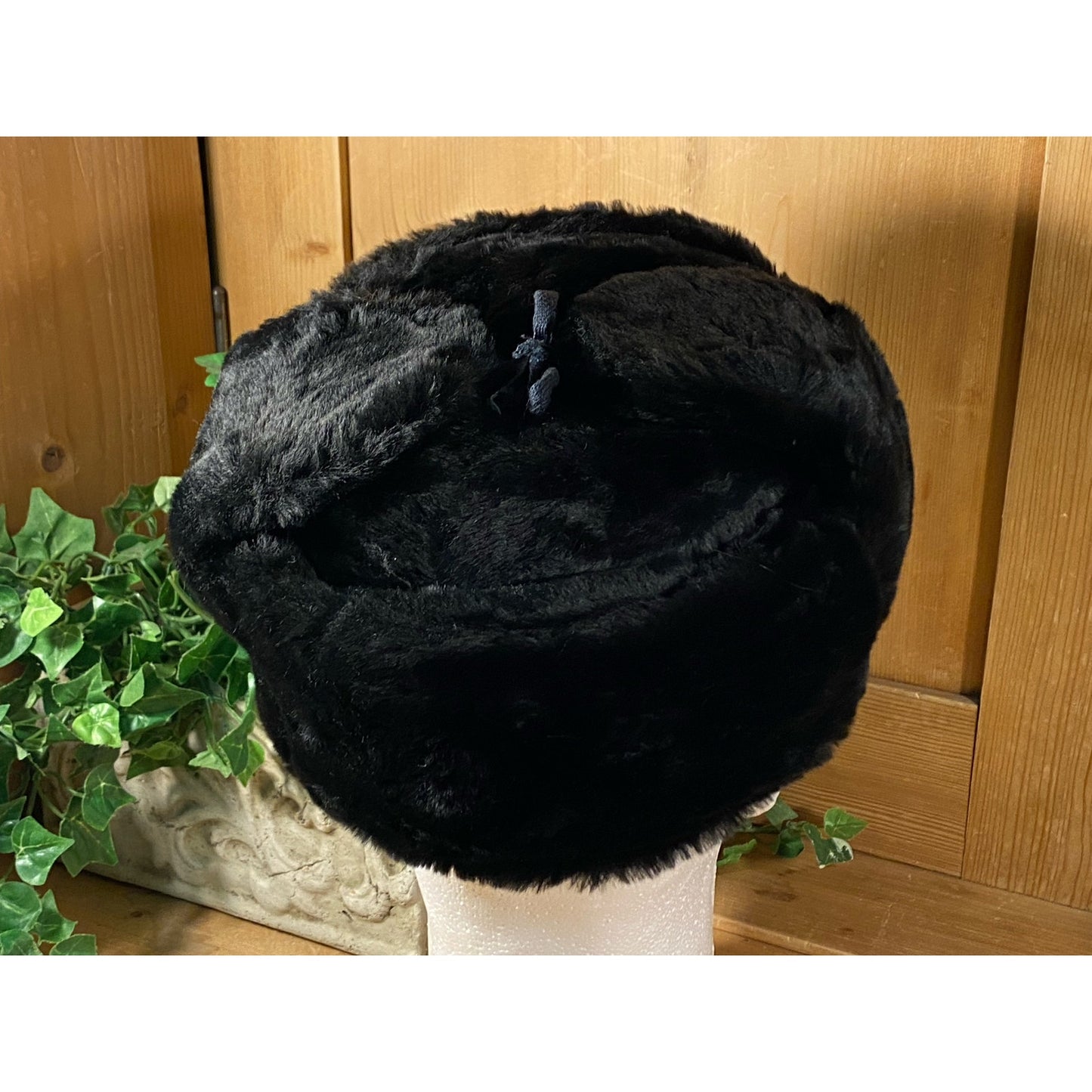 Vintage Russian Black Faux Fur Hat with Insignia Pin | Womens Fashion Faux Fur Lined Winter Hat | Vintage Womens Fashion Hat
