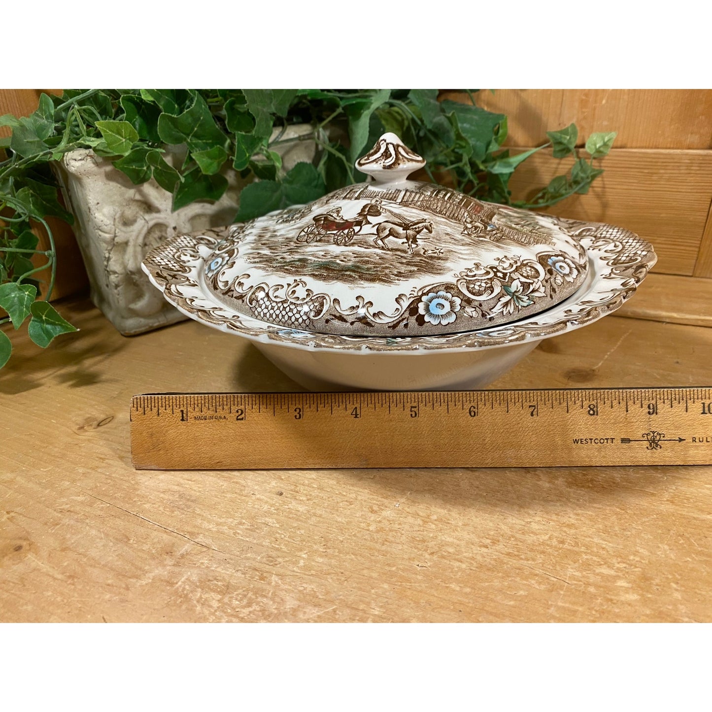 Vintage Brown Transferware Ironstone Covered Dish | Johnson Brothers | Heritage Hall | Made In England | Farmhouse | Vegetable Bowl with Lid