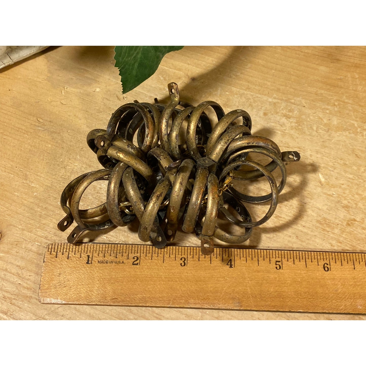 Vintage Brass Finish Cafe Curtain Rings with Patina | Round Drapery Clip Rings | Vintage Hardware for Curtains/Drapes | Rustic Farmhouse