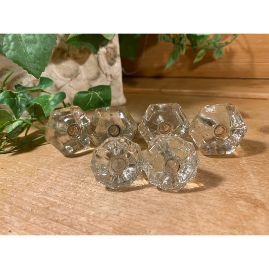 Vintage Clear Glass Drawer Pulls - Set of 6 | Round Clear Glass Drawer Knobs | Cottagecore Decor | Victorian Room Decor | Drawer Handles