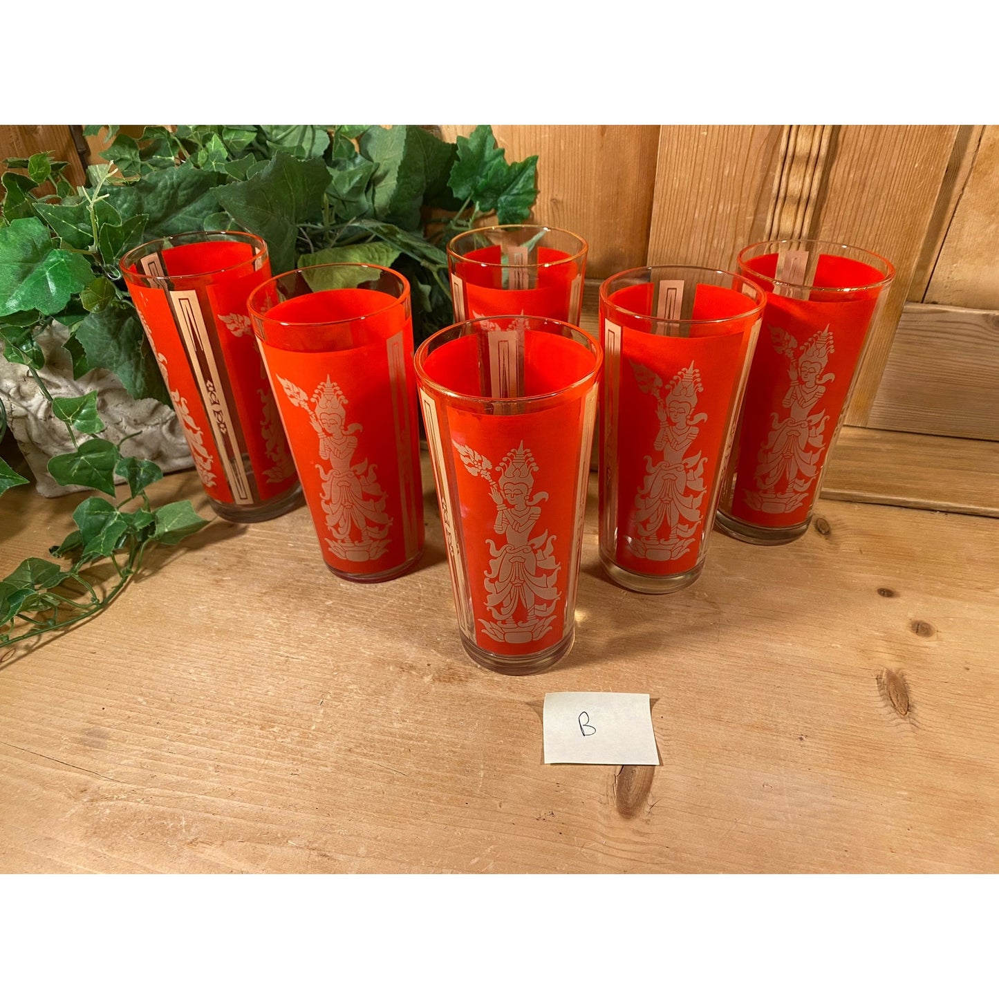 Vintage Red Thai Princess Glasses - Set of 6 | Culver | Midcentury Modern Drinking Glasses (B) | Thai Goddess | Academia | Goddess Glasses
