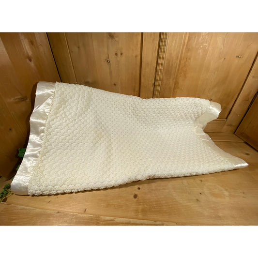 Vintage White Baby Blanket with Satin Trim | Nursery Bedding | Classic Soft Fuzzy Baby Blanket | White Satin Trimmed Blanket for A Baby